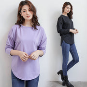 カットソー 長袖 レディース Tシャツ トップス プルオーバー ゆったり 丸首 ラウンドヘム ドロップショルダー 無地 シンプル