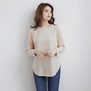 カットソー 長袖 レディース Tシャツ トップス プルオーバー ゆったり 丸首 ラウンドヘム ドロップショルダー 無地 シンプル