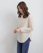カットソー 長袖 レディース Tシャツ トップス プルオーバー ゆったり 丸首 ラウンドヘム ドロップショルダー 無地 シンプル