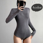 ボディスーツ レディース 女性 トップス カットソー トップス 長袖 ロングスリーブ ハイネック 薄手 前開き ジップアップ ファスナー チャック 無地 シンプル カジュアル クール かっこいい シック 可愛い キュート タイトファッション 春 秋
