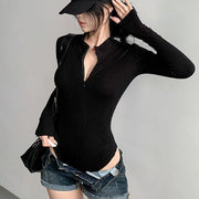 ボディスーツ レディース 女性 トップス カットソー トップス 長袖 ロングスリーブ ハイネック 薄手 前開き ジップアップ ファスナー チャック 無地 シンプル カジュアル クール かっこいい シック 可愛い キュート タイトファッション 春 秋