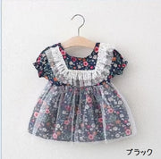 ワンピース Aライン フレア キッズ 子供服 ベビー 赤ちゃん 女の子 半袖 膝丈 花柄 フラワー 総柄 レース チュチュ チュールスカート ラウンドネック 袖ゴム ドレス かわいい ふんわり キュート ガーリー おしゃれ ナチュラル ヘビロテ 通気性 お出かけ 発表会 通園 通学 黄 青 黒