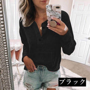 カットソー レディース トップス 長袖 リブ Tシャツ ボタン Vネック ポケット 無地 シンプル カラバリ豊富 カジュアル おしゃれ 女性 婦人