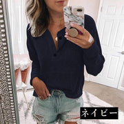 カットソー レディース トップス 長袖 リブ Tシャツ ボタン Vネック ポケット 無地 シンプル カラバリ豊富 カジュアル おしゃれ 女性 婦人