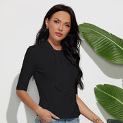 カットソー 5分袖 ボウタイ タイト スリム Tシャツ トップス レディース 女性 婦人服 無地 単色 シンプル おしゃれ かわいい
