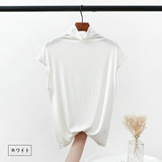 カットソー タートルネック トップス レディース 無地 オフタートル ハイネック フレンチ ノースリーブ Tシャツ ゆったり カジュアル 春夏 ホワイト ブラック ブルー ブラウン
