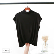 カットソー タートルネック トップス レディース 無地 オフタートル ハイネック フレンチ ノースリーブ Tシャツ ゆったり カジュアル 春夏 ホワイト ブラック ブルー ブラウン