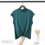 カットソー タートルネック トップス レディース 無地 オフタートル ハイネック フレンチ ノースリーブ Tシャツ ゆったり カジュアル 春夏 ホワイト ブラック ブルー ブラウン