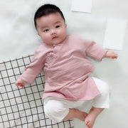 カバーオール ロンパース 長袖 半袖 長ズボン ベビー 赤ちゃん 男の子 女の子 チャイナ風 中華 マオカラー スタンドカラー チャイナボタン カンフー服風 無地 股ボタン 前開き 前ボタン シンプル カジュアル