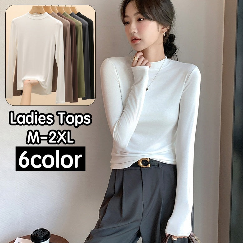 カットソー 長袖 ロングTシャツ レディース 女性 トップス クルーネック 無地 単色 シンプル 着回し力 合わせやすい 大きいサイズ 婦人服