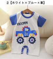ロンパース カバーオール 半袖 ベビー服 ベビー 赤ちゃん 乳児 男の子 女の子 スナップボタン クルーネック プリント カラフル 可愛い かわいい デザイン豊富