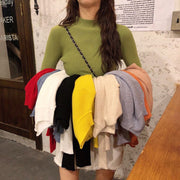 リブニット セーター レディース 婦人服 トップス 長袖 ボトルネック ハイネック シンプル 無地 単色 フィット スリム おしゃれ かわいい