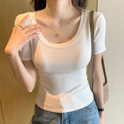 カットソー 半袖Tシャツ レディース 女性 婦人 大きいサイズ トップス 丸首 ラウンドネック リブ 無地 単色 シンプル かわいい おしゃれ