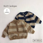 カーディガン ニット キッズ ベビー 女の子 男の子 子供 子ども服 トップス アウター 長袖 丸首 ボタン ボーダー柄 かわいい