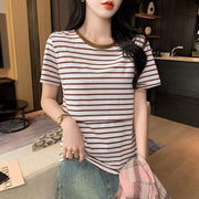 授乳服 Tシャツ レディース 女性 婦人 授乳ウェア マタニティウェア 産後ウェア トップス 半袖 ラウンドネック ボーダー柄 黒 カーキ色 緑 おしゃれ 夏服 授乳 産後
