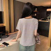 授乳服 Tシャツ レディース 女性 婦人 授乳ウェア マタニティウェア 産後ウェア トップス 半袖 ラウンドネック ボーダー柄 黒 カーキ色 緑 おしゃれ 夏服 授乳 産後