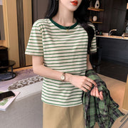 授乳服 Tシャツ レディース 女性 婦人 授乳ウェア マタニティウェア 産後ウェア トップス 半袖 ラウンドネック ボーダー柄 黒 カーキ色 緑 おしゃれ 夏服 授乳 産後