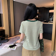 授乳服 Tシャツ レディース 女性 婦人 授乳ウェア マタニティウェア 産後ウェア トップス 半袖 ラウンドネック ボーダー柄 黒 カーキ色 緑 おしゃれ 夏服 授乳 産後