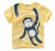 カットソー Tシャツ ラウンドネック 丸襟 丸首 半袖 クルーネック 子供用 キッズ ベビー イラストプリント アニマル 動物 サル キリン ライオン トラ 女の子 男の子 遊び着 通学 通園 カジュアル