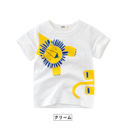 カットソー Tシャツ ラウンドネック 丸襟 丸首 半袖 クルーネック 子供用 キッズ ベビー イラストプリント アニマル 動物 サル キリン ライオン トラ 女の子 男の子 遊び着 通学 通園 カジュアル