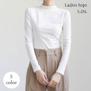 カットソー モックネック レディース 女性 婦人 トップス 長袖 ハイネック 無地 単色 シンプル かわいい おしゃれ 上品