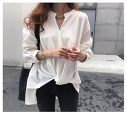 ブラウス シャツ スキッパー レディース トップス 長袖 無地 シンプル ロングテール 後ろが長い ゆったり ゆるシルエット 通勤スタイル オフィス 定番 大人女子 きっちり 着まわし ヘビロテ 体型カバー