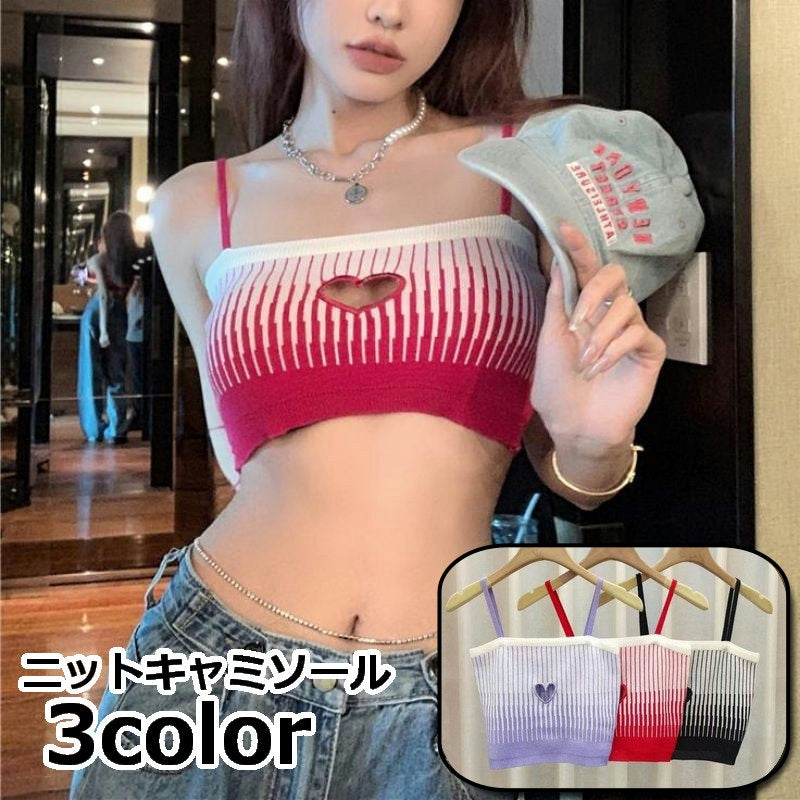 キャミソール ニットキャミ トップス ショート丈 レディース 婦人服 着丈短め ノースリーブ おしゃれ かわいい