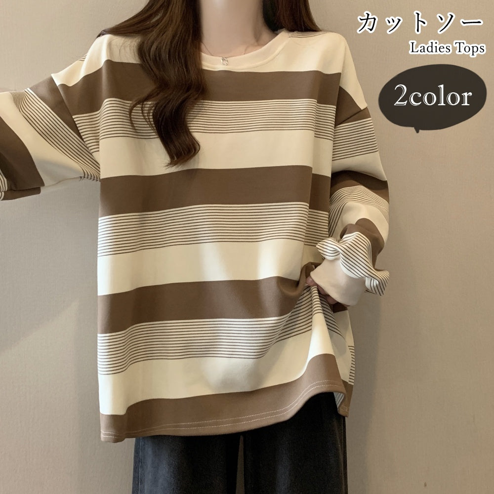 カットソー レディース 女性 トップス 長袖 クルーネック 商品画像