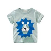 Tシャツ カットソー 子供服 キッズ ベビー ジュニア 男の子 女の子 トップス 半袖 ラウンドネック 動物 ライオン ゾウ キリン プリント カジュアル 可愛い おしゃれ 着回し力 普段使い おでかけ 通園 通学