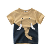 Tシャツ カットソー 子供服 キッズ ベビー ジュニア 男の子 女の子 トップス 半袖 ラウンドネック 動物 ライオン ゾウ キリン プリント カジュアル 可愛い おしゃれ 着回し力 普段使い おでかけ 通園 通学