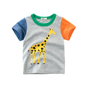 Tシャツ カットソー 子供服 キッズ ベビー ジュニア 男の子 女の子 トップス 半袖 ラウンドネック 動物 ライオン ゾウ キリン プリント カジュアル 可愛い おしゃれ 着回し力 普段使い おでかけ 通園 通学