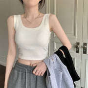 タンクトップ レディース ショート丈 ノースリーブ 短め へそ出し トップス シンプル カジュアル 重ね着 おしゃれ