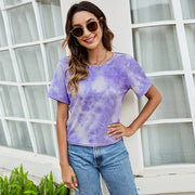 カットソー Tシャツ レディース 女性 トップス 半袖 Vネック ラウンドネック 前後リバーシブル 2WAY タイダイ柄 前結び 後ろ結び カジュアル デイリー 普段使い お出かけ おしゃれ かわいい パープル