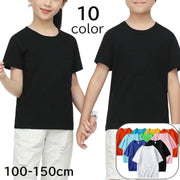 Tシャツ キッズ ジュニア ベビー 男の子 女の子 子供用 トップス 半袖 丸襟 ラウンドネック プルオーバー 無地 単色 ブラック ホワイト 黒 白 シンプル カジュアル カラバリ豊富 ブルー ピンク イエロー オレンジ グリーン レッド
