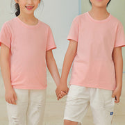 Tシャツ キッズ ジュニア ベビー 男の子 女の子 子供用 トップス 半袖 丸襟 ラウンドネック プルオーバー 無地 単色 ブラック ホワイト 黒 白 シンプル カジュアル カラバリ豊富 ブルー ピンク イエロー オレンジ グリーン レッド