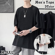 カットソー Tシャツ 半袖 メンズ 男性 紳士 大きいサイズ トップス ラウンドネック 無地 ストライプ ルーズ シンプル カジュアル 定番 着回し 普段着 デイリー