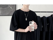 カットソー Tシャツ 半袖 メンズ 男性 紳士 大きいサイズ トップス ラウンドネック 無地 ストライプ ルーズ シンプル カジュアル 定番 着回し 普段着 デイリー