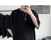 カットソー Tシャツ 半袖 メンズ 男性 紳士 大きいサイズ トップス ラウンドネック 無地 ストライプ ルーズ シンプル カジュアル 定番 着回し 普段着 デイリー