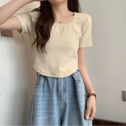 Tシャツ 半袖 レディース 女性 女子 トップス カットソー スクエアネック プルオーバー 無地 単色 スリム フィット感 シンプル ベーシック カジュアル 春夏 着回し力 定番 ブラック ホワイト ベージュ カーキ 黒 白