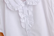 ブラウス 半袖 シャツ キッズ ジュニア 子供 女子 女の子 キッズ服 子供服 トップス 襟付 フリル襟 フリル袖 前ボタン シンプル 無地 ホワイト 清潔感 定番 着回し ガーリー