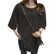 Tシャツ チュニック 半袖 レディース ラウンドネック 無地 シンプル ゆったり ビッグシルエット ドロップショルダー 着痩せ 体系カバー 丸首 クルーネック 着回し抜群 カジュアル おしゃれ 夏 春 秋 M L XL 2XL ホワイト ブラック 黒 ピンク レッド グリーン ブルー 青 赤 緑 パープル 紫 オレンジ