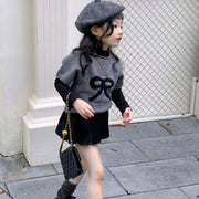 ニット セーター 半袖 カットソー 長袖 キッズ ジュニア 子供 女の子 トップス クルーネック プルオーバー メロウフリル リブ 無地 可愛い キュート お洒落 子供服