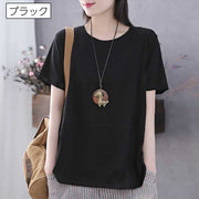 カットソー 半袖 Tシャツ レディース トップス 大きいサイズ 無地 単色 ラウンドネック 体型カバー カジュアル デイリー 着回し おしゃれ かわいい シンプル ベーシック 定番 女性用 婦人用