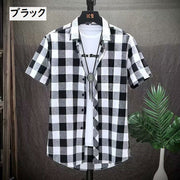 半袖シャツ 大きいサイズ メンズ トップス シャツ チェック柄 ブロックチェック 羽織 おしゃれ かっこいい シンプル 黒 赤