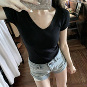 カットソー 半袖 レディース 女性 婦人服 トップス Tシャツ Vネック リブ生地 単色 無地 ベーシック シンプル おしゃれ 着回し シンプル かわいい お出かけ 部屋着 通勤 カラバリ豊富 白 黄 黒 ベージュ 青 茶 ワイン ピンク 橙 緑