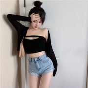 ベアトップ チューブトップ レディース 女性 婦人 トップス カットソー ショート丈 へそ出し セクシー 重ね着 おしゃれ 無地 単色 シンプル