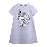 ワンピース 子供服 キッズ ベビー ジュニア 女の子 半袖 Aライン ラウンドネック スパンコール 色が変わる ユニコーン ハート かわいい おしゃれ キラキラ カジュアル 夏服
