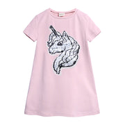 ワンピース 子供服 キッズ ベビー ジュニア 女の子 半袖 Aライン ラウンドネック スパンコール 色が変わる ユニコーン ハート かわいい おしゃれ キラキラ カジュアル 夏服