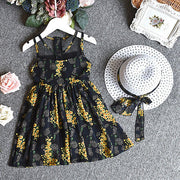 ワンピース 帽子 2点セット キッズ 女の子 ノースリーブ ラウンドネック リボン 小花柄 チュールレース メッシュ フレア シースルー 可愛い おしゃれ 女子力アップ フェミニン ガーリー きれいめ ふんわり 春服 夏服 リゾート お出かけシーン 結婚式 リゾート 子供服 ファッション小物 丸首 花柄