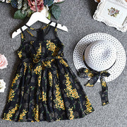 ワンピース 帽子 2点セット キッズ 女の子 ノースリーブ ラウンドネック リボン 小花柄 チュールレース メッシュ フレア シースルー 可愛い おしゃれ 女子力アップ フェミニン ガーリー きれいめ ふんわり 春服 夏服 リゾート お出かけシーン 結婚式 リゾート 子供服 ファッション小物 丸首 花柄